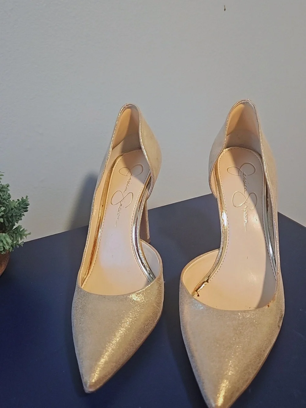 Jessica Simpson Metallic Gold Pointed-Toe D'Orsay Pumps